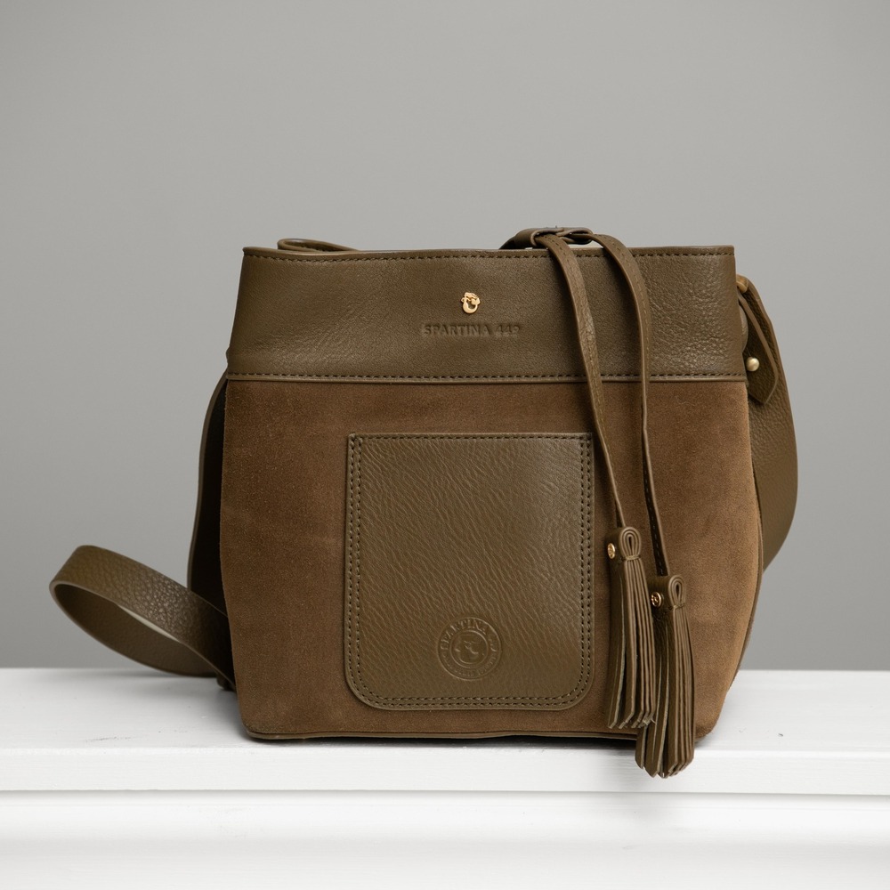Spartina NEW Leather Brown Suede Bucket Bag Crossbody Purse Tassel Earthy Boho